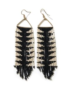 Black And Ivory Arrow Fringe Earring