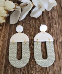 Boho Aztec Earrings- sage