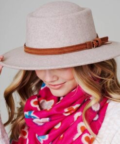 Fringe Leather Belt Strap Fedora Hat (Tan)