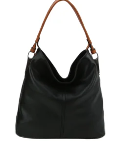 Metal Accent Hobo Bag- Black