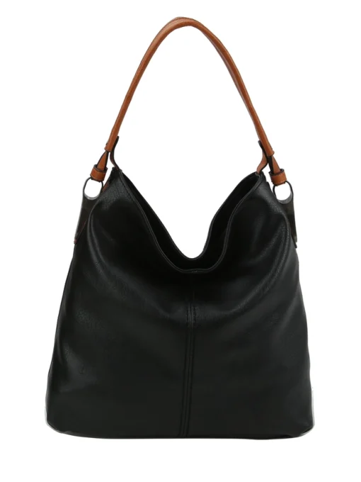 Metal Accent Hobo Bag- Black